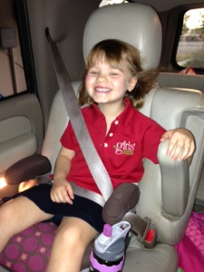 Cutie in her school uniform on the way to her first day. Didn't look sick at all!