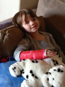 Lenox in her pink and red cast - she picked this for Valentines Day.