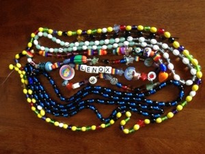All of her strands of beads all together. 